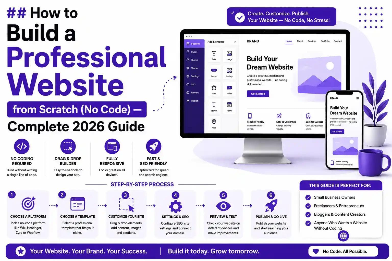 How to Build a Professional Website from Scratch (No Code) — Complete 2026 Guide