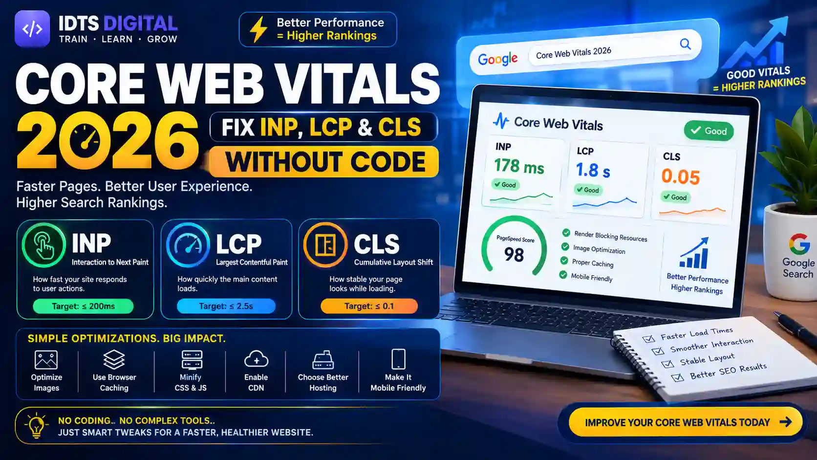 Core Web Vitals 2026: Fix INP, LCP & CLS Without Code