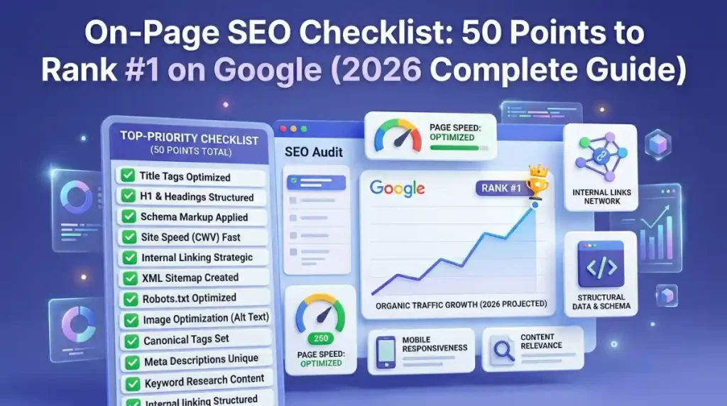 On-Page SEO Checklist 50 Points to Rank #1 on Google (2026 Complete Guide)